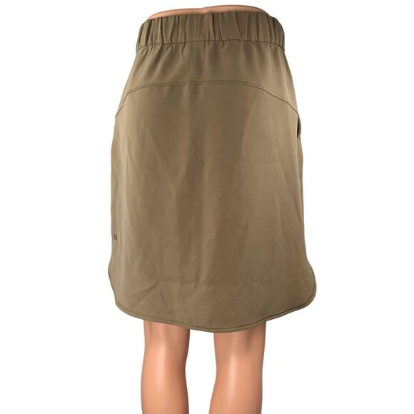 Lululemon On The Fly Olive Green Drawstring Elastic High Waist Mini Skirt Size 4 - Picture 3 of 5